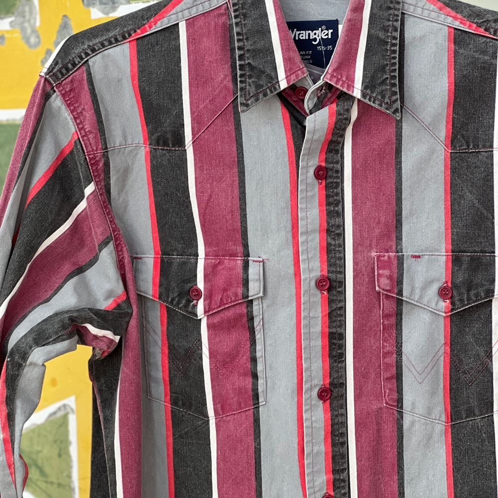 Wrangler Vtg 80s/90s Brushpopper Striped Western Shirt 15.5 - 35 🇺🇸 Made